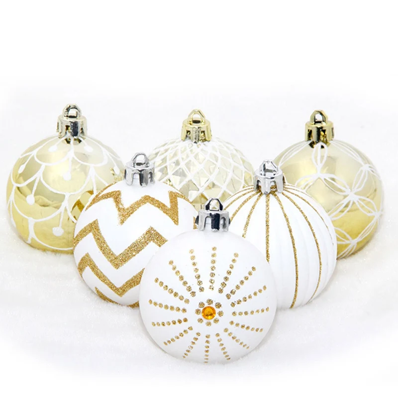 30 piunids/lote bolas colgantes de árbol de Navidad 6 cm plateado dorado copo de nieve Color dibujo decoración bola Navidad Fiesta en casa boda ornamento p20