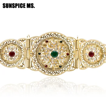 

SUNSPICE MS Gold Color Metal Waist Chain Belt Wedding Jewelry Belly Chains Hollow Flower Button Adjustable Length Indian Bijoux