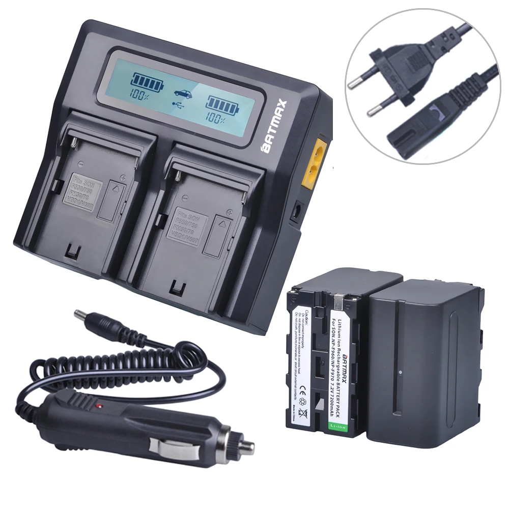 

2pcs NPF960 NPF970 NP F960 NP F970 Camera Battery+1 Ultra Fast 3X faster Dual Charger for Sony F975 F970 F960 F950MC1500C 190P