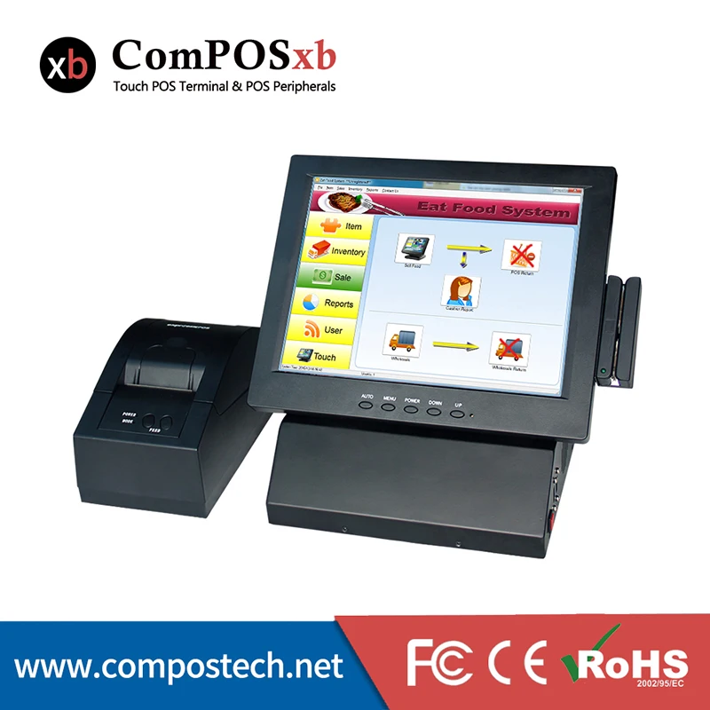 سهلة الاستخدام 12 بوصة الكل في واحد شاشة تعمل باللمس لماكينة نقاط البيع POS الطرفية/POS نظام مع VFD الباركود ماسحة طابعة درج للنقود