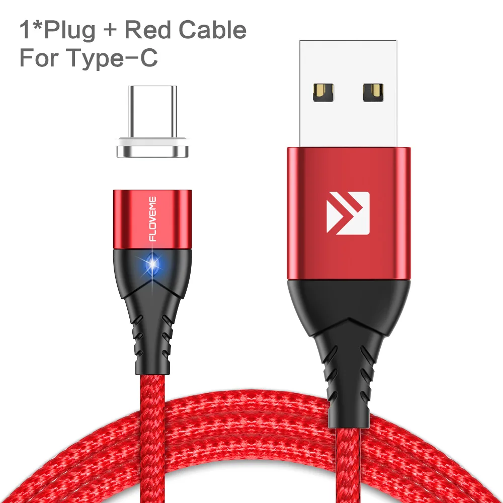 Red For Type C FLOVEME Магнитный кабель Micro usb type C для iPhone Lightning Кабель м 1 м 3A Быстрая зарядка USB-C type-C магнит зарядное устройство кабель для телефона магнитная зарядка магнитный usb кабель провод для зарядки шнур - Цвет: Red For Type C
