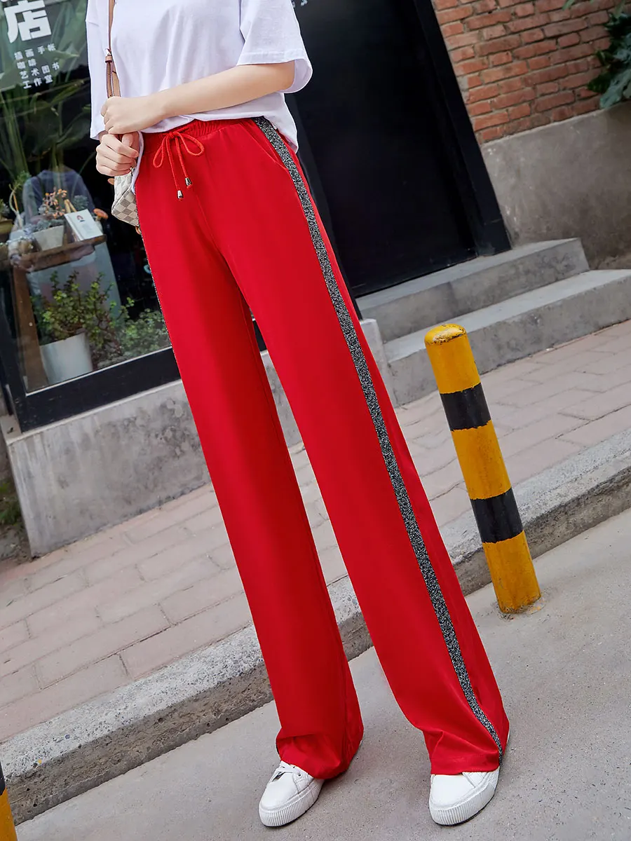 

Red Wide Leg Pants Women Summer 2019 New Elastic High Waist Plus Size Joggers Women Casual Loose Palazzo Sweatpants Trousers