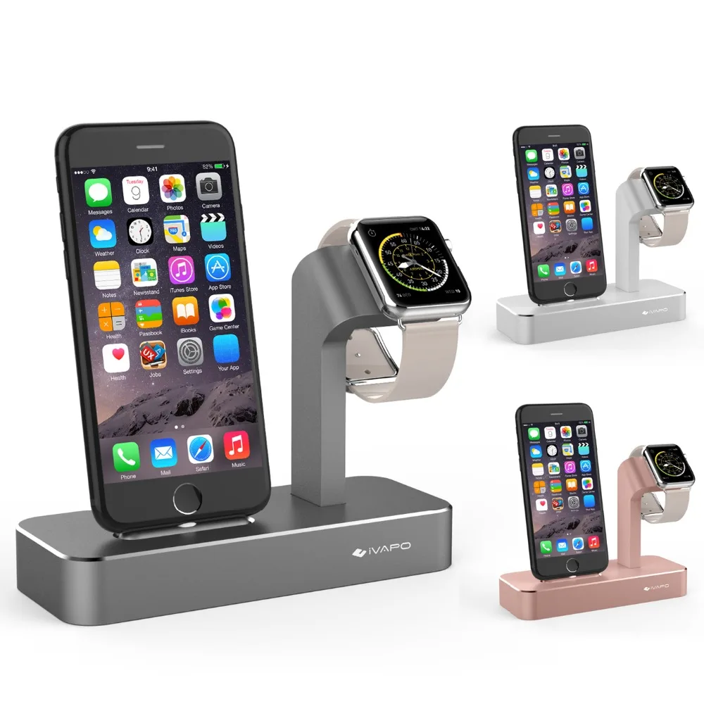IVAPO для iPhone Зарядное устройство Apple Watch Series 3/2 8 Plus/7 Plus стойки Solid Алюминий зарядная