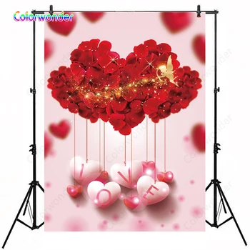 

Love-Shaped Red Roses Baby Kids Valentines Day Backdrops Photography Props For Photo Studio Pink Heart Photography Background