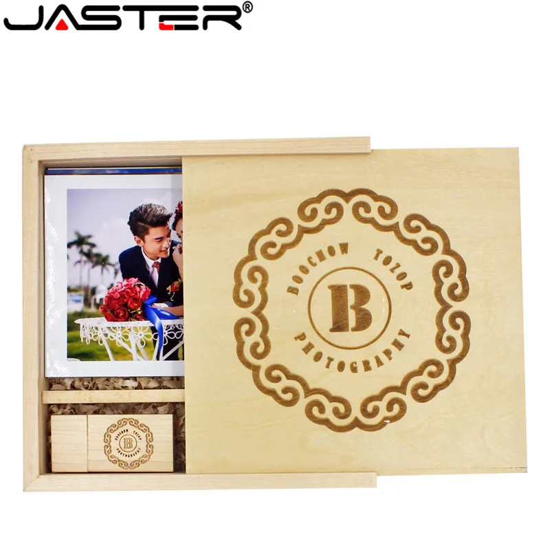 

JASTER (1PCS free LOGO) maple wooden photo Album+BOX usb flash drive pendrive 4GB 8GB 16GB 32GB 64GB wedding photofraphy gift