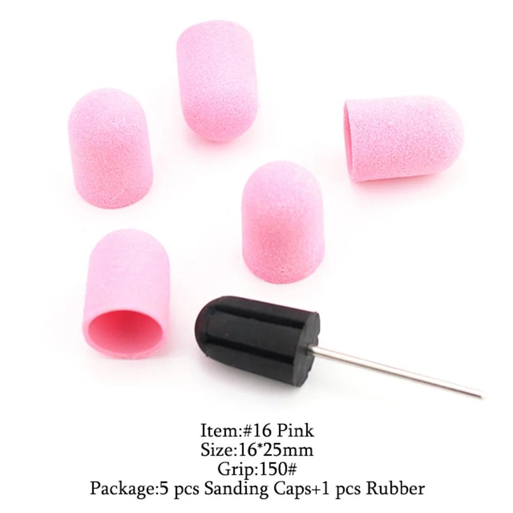 5pcs Pink Plastic Sanding Caps Sand Block With Grip Electric Pedicure Manicure Foot Care Accessories Cuticle Polishing Tools