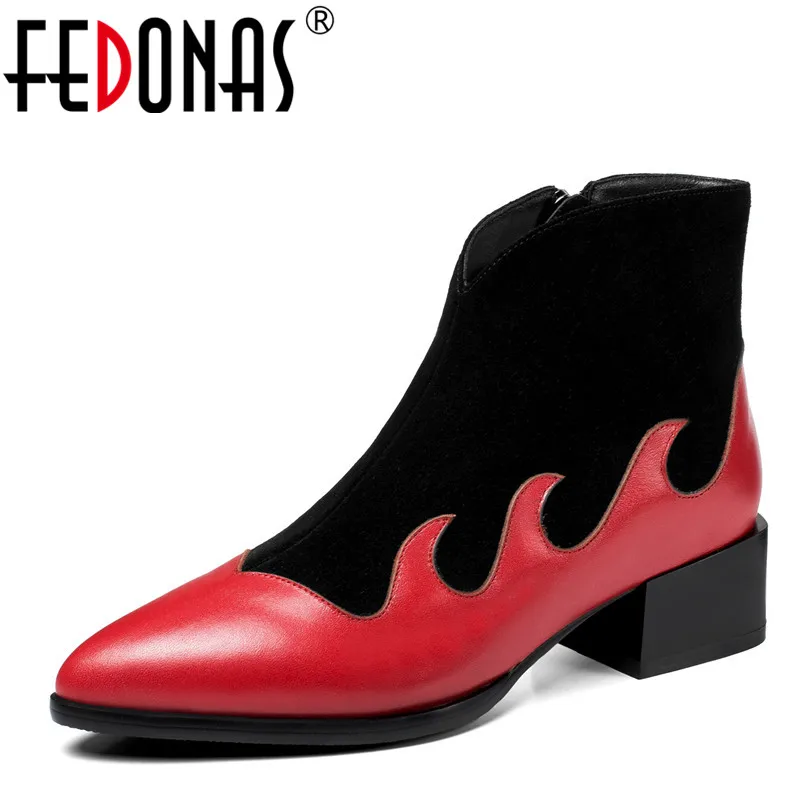 

FEDONAS 1New Arrival Women Ankle Boots Autumn Winter Warm High Heels Shoes Woman Genuine Leather Round Toe Zipper Basic Boots