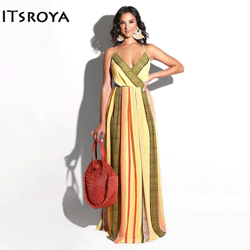 

Itsroya 2018 Sexy Summer Dress Beach Bikini Cover Up Swimwear Honda Deep V Neck Bandage Blackless Skirt Beach Dress Yellow Cover