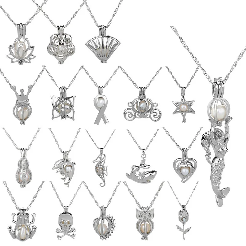 

1Pcs Silver Plated Cage Pearl Bead Pendant Loceket Necklace Love Wish Natural Pearl Oyster Pearl Locket DIY Necklace for Women
