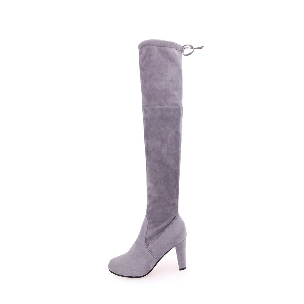 Estiramiento Zapatos La 2017 100 Rodilla Altos Otoño gray Tacones Moda Sobre Xiniu Mujeres Invierno Natural Adelgazan Botas E Faux Black aFw40