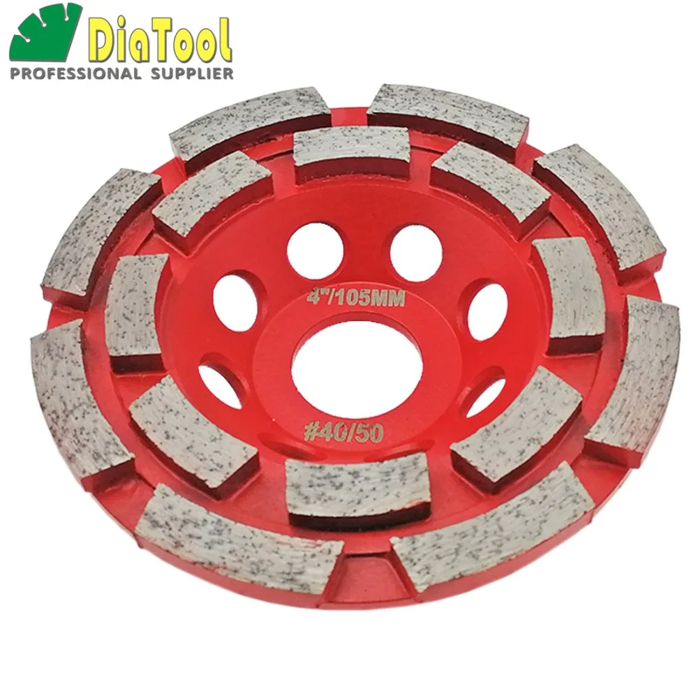 DIATOOL 2 Pcs Dia 100MM Professional Welded Diamond Double Row Grinding Cup Wheel For Concrete, 4 Inch Grinding Discs