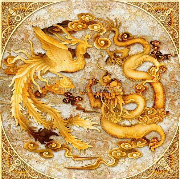Free shipping PVC Chinese dragon and Phoenix large living room bedroom ceiling mural wallpaper seamless map