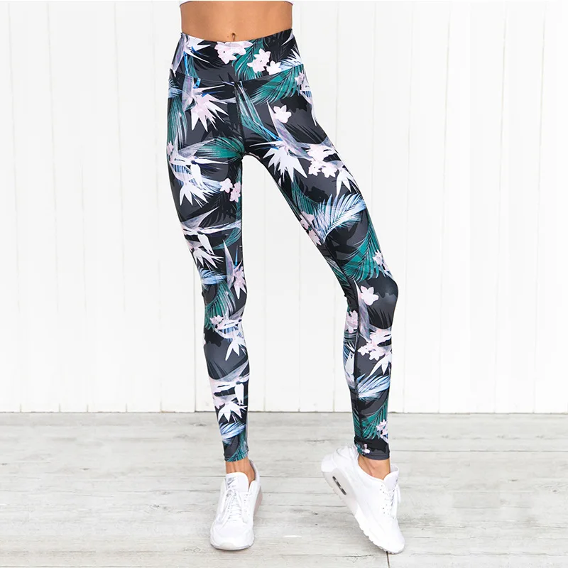 

Green Leaf Printed Yoga Pants Women High Waist Gym Tights Leggings Sport Fitness Slim Trousers Sportswear Running Pants Women
