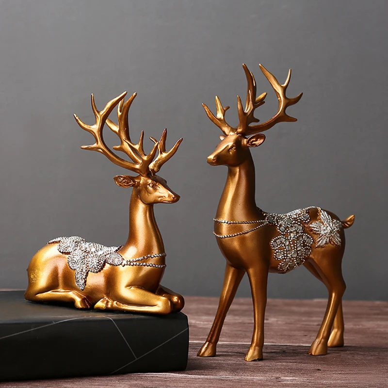 Artificial Reindeers Wedding Decoration Figurines Miniatures Resin Ornament Vintage Home Decor Accessories Valentines Day Gifts2