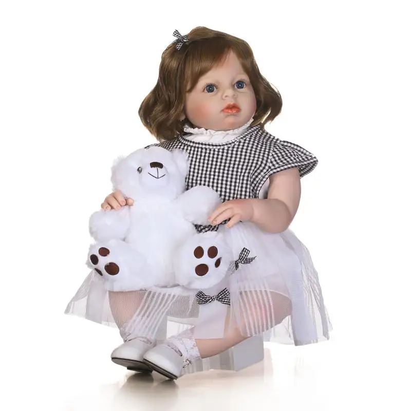 

70cm Silicone Reborn Baby Girl Doll Toy lifelike Birthday Gift 28inch Princess Toddler Babies Doll Toy With Bear Clothing Model
