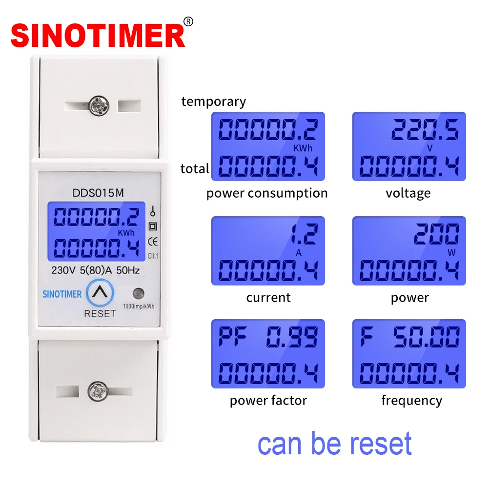 Din-рейка 5-80A 230V AC 50Hz однофазный ваттметр Потребляемая мощность ватт счетчик электроэнергии кВт-ч с функцией сброса Din-рейка 5-80A 230V AC 50Hz однофазный ваттметр Потребляемая мощность ватт счетчик электроэнергии кВт-ч с функцией сброса