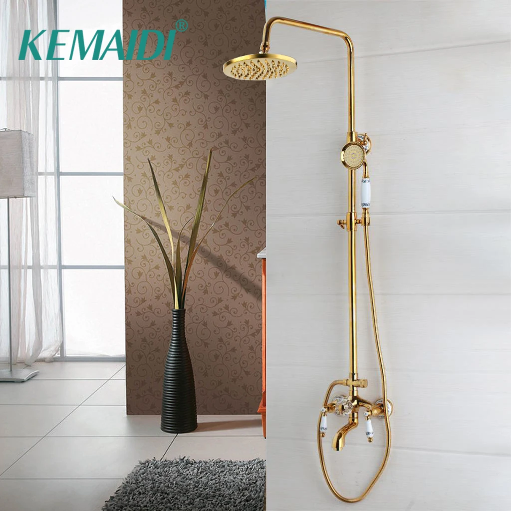 Kaufen KEMAIDI Badezimmer Dusche Wasserhahn Dusche Kopf Gold Edelstahl Wand Halterung W Hand Dusche Para Bad Dusche Mixer Wasser tippen