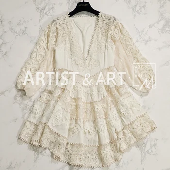 

Svoryxiu High End Custom Made Sexy Party V Neck Dress Women's Elegant Hollow Out Embroidery Brand Summer Short Dresses