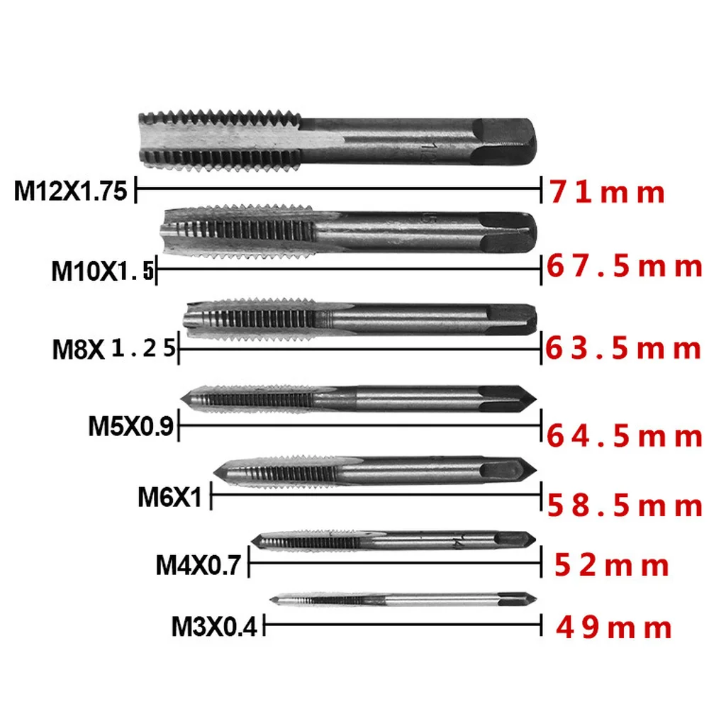 

7pcs Hand tap thread wire tapping threading Taps attack Square handle straight groove M3-M4-M5-M6-M8-M10-M12