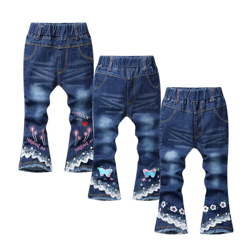 

2018 Baby Girls Jeans cotton pants bell-bottomed pants children's clothes children cartoon flower trousers retail 3-6 years old