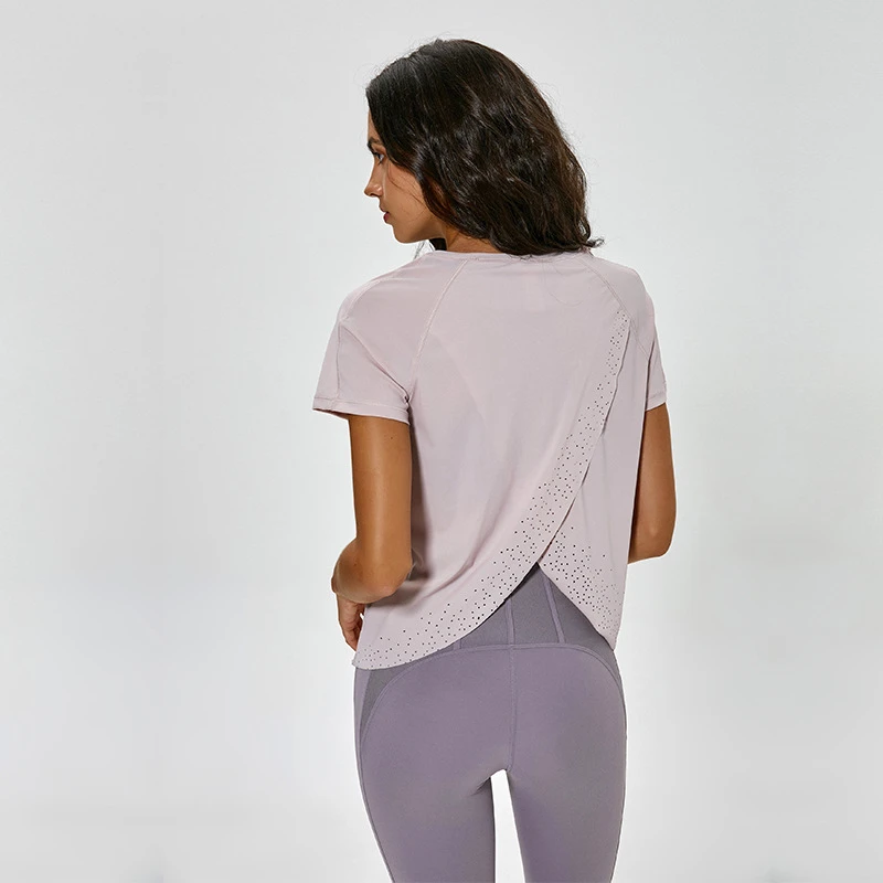 Nwt 女性かわいいヨガワークアウトタンクトップスアクティブウェアセクシーなオープンバック軽量半袖シャツスポーツジム服送料無料 ヨガシャツ Aliexpress
