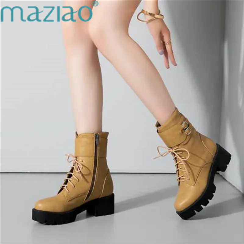 

Women Boots Lace Up Martin Boots Women Ankle Fur Boots Winter Round Toe Comfortable Short Boots Cross Strap Shoes MAZIAO