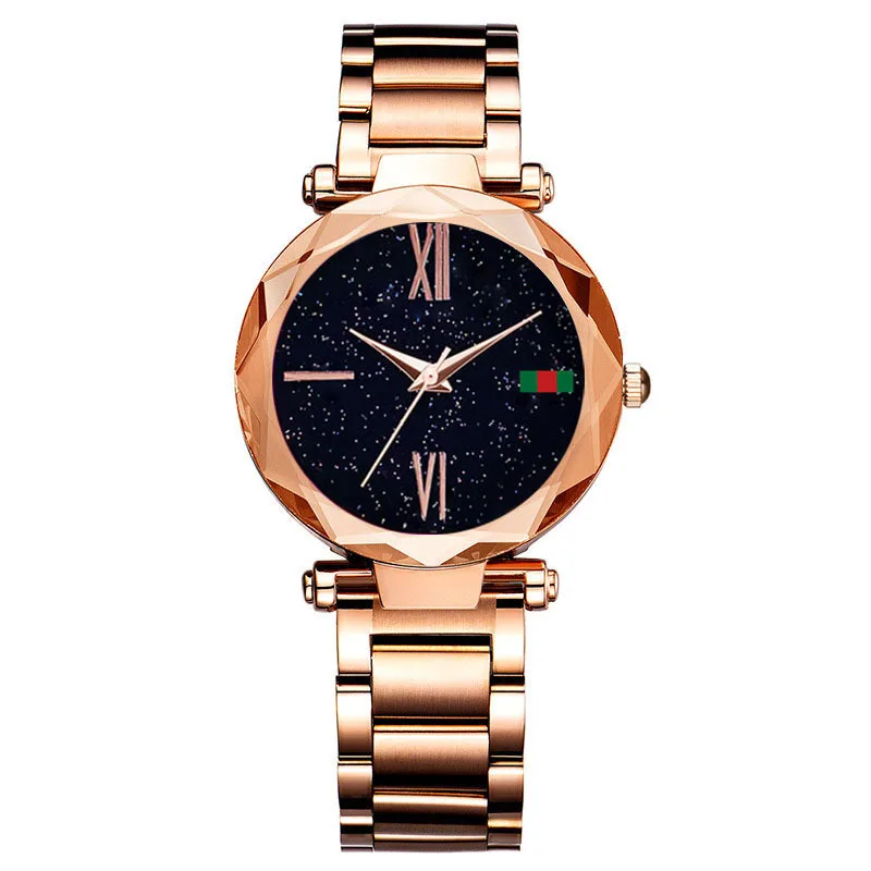 

Luxury Women Watches Fashion Stainless Steel Mesh Belt Purple Ladies Wristwatch 2019 New Starry Sky Roman Numeral Gift Clock