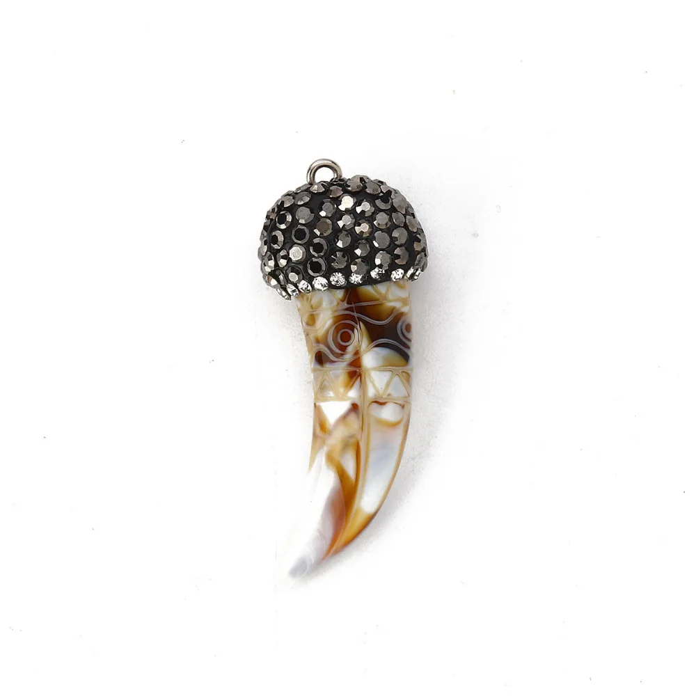 

Resin Boho Pendants Horn-shaped Micro Pave Clear Rhinestone 4.8cm x1.8cm(1 7/8" x 6/8") - 4.4cm x1.7cm(1 6/8" x 5/8"), 2 PCs