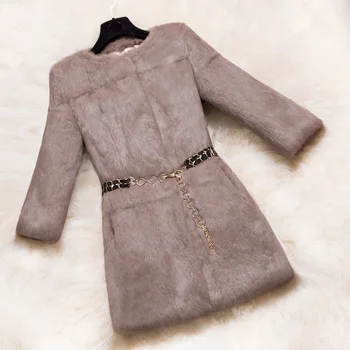 

Autumn winter new 2018 slim long women's warm thick full pelt rabbit fur coat outerwear women three quarter jacket free shipping