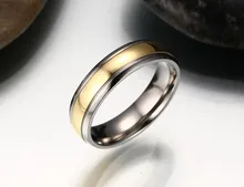 Free Custom Engraving 6mm Men’s Two Tone Silver Gold Personalized Wedding Rings in Titanium Steel