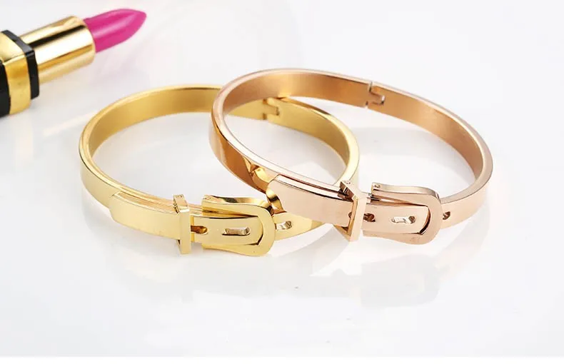 Высокое качество 316L титановая сталь Ремень Пряжка браслет на запястье амулет золотой браслет в виде ремня для женщин и мужчин браслет из розового золота