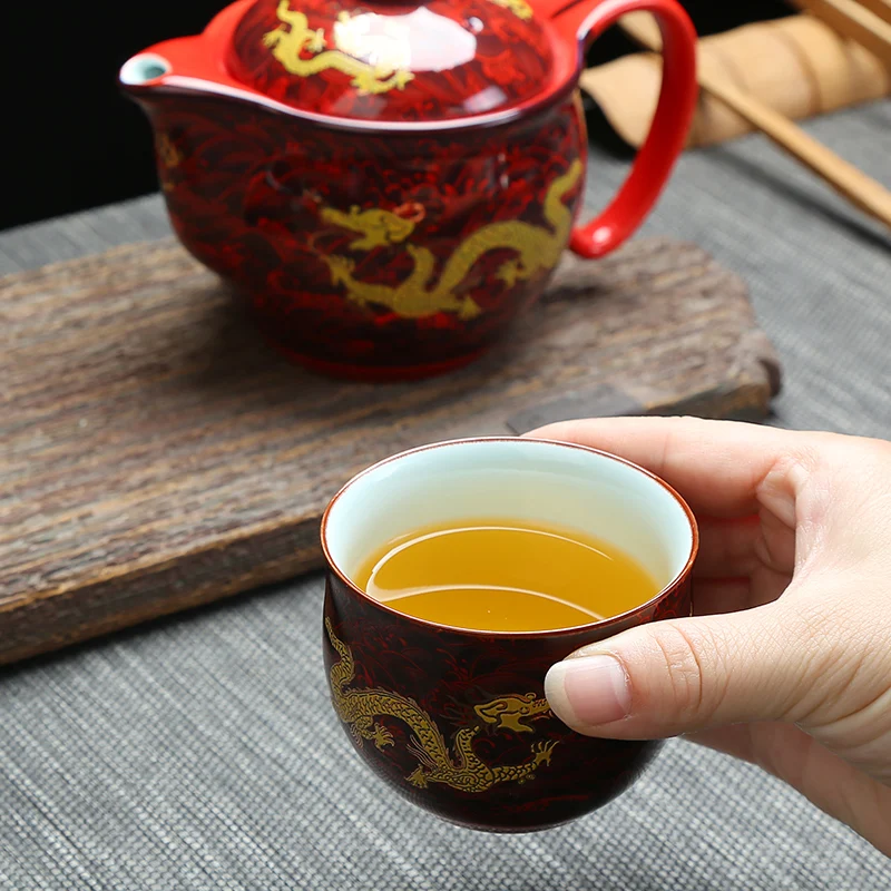Китайская керамическая чашка кунг-фу, чайная чашка с рисунком Королевского дракона, фарфоровый чайный сервиз в китайском стиле, кофейные чашки