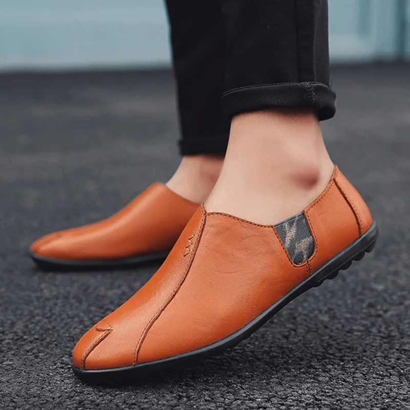 

Genuine Leather Men Shoes 2019 Fashion Brand Loafers Cow Leather Men Casual Shoes Soft Slip on Male Shoes KA1113