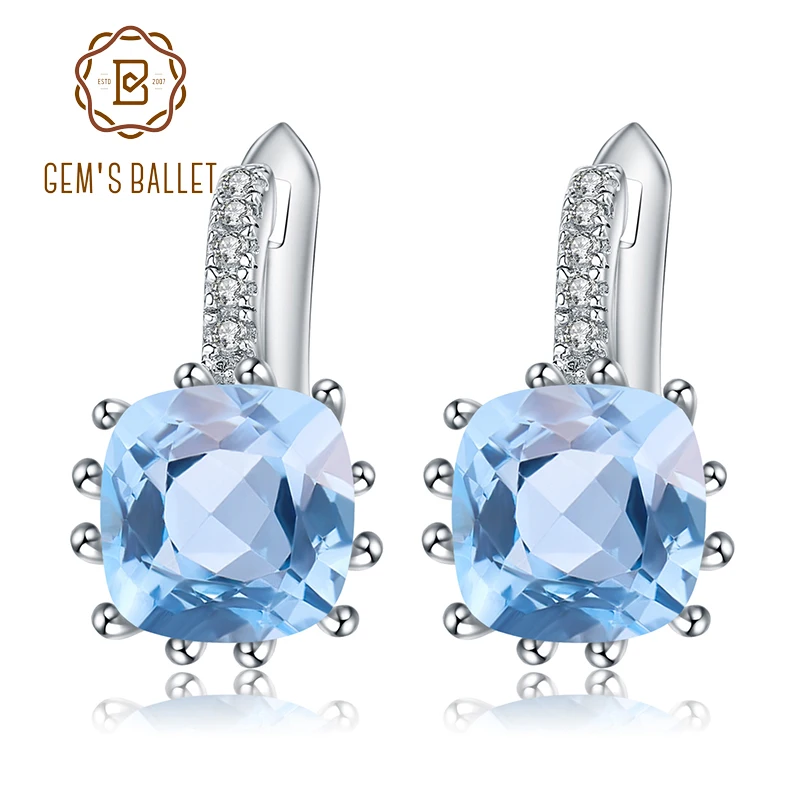 Женские серьги-пусеты GEM'S BALLET из серебра 925 пробы с натуральным небесно-синим