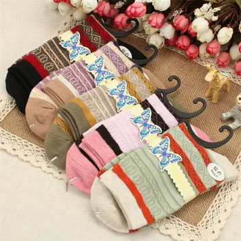 

High Quality Women's winter rabbit wool thermal socks colorful thick line plaid socks simple national style