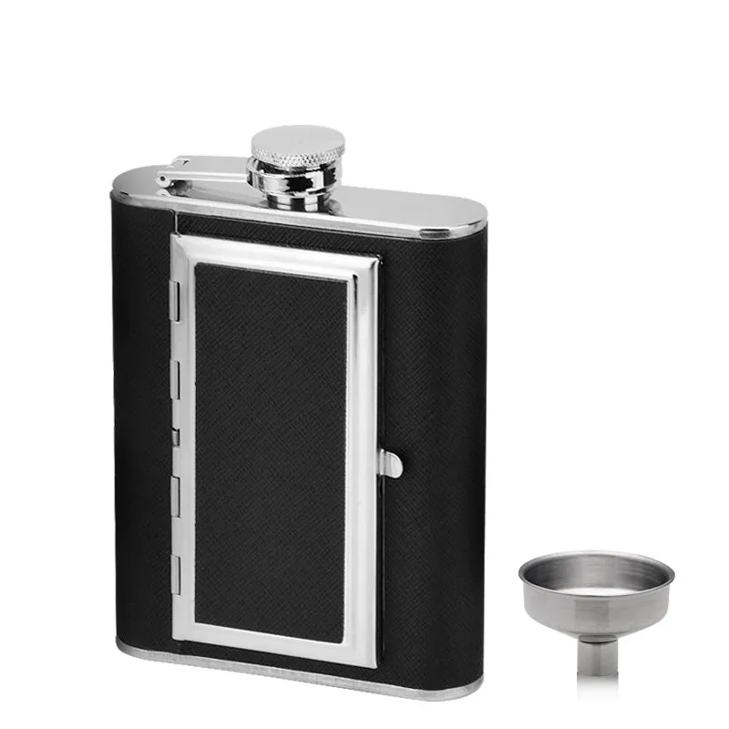 Tpusnok 6oz обернутая искусственной кожей Нержавеющая сталь плоская фляжка со встроенным сигары чехол Ликер Алкоголь бутылка питьевой воды бутылка фляга TPA07