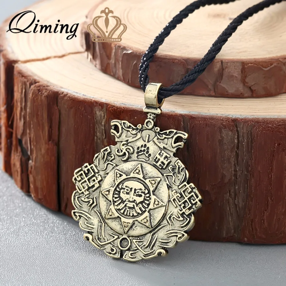 

QIMING Antique Silver Wholesale Jewelry Slavic Night Knight Pendant Slavic Amulet Sun Pendants Nordic Valkyrie viking Necklace