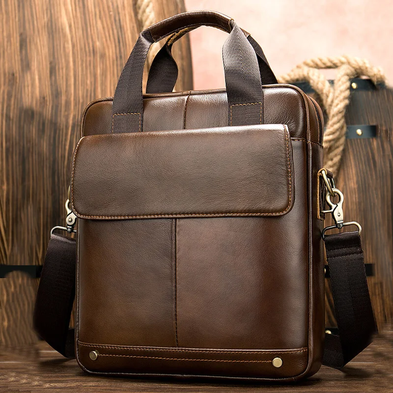 

Large Capacity Shoulder messenger bag Men's business vertical Briefcase 9.7 inch ipad Genuine Leather handbag crossbody bag Male