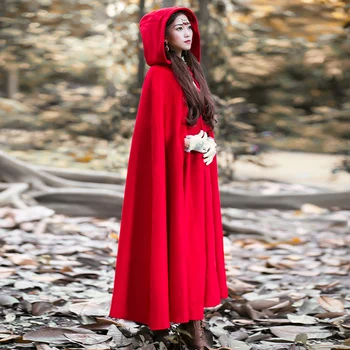 

2018 Winter vintage Woolen Coat Women Vintage Retro Cloak X long Hooded Long Coat cloak wool blends coat