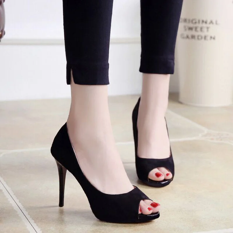 

QWEDF Summer Autumn Queen Open Toe Pumps Thin Heeled Suede High Heels Shoes Sexy Female Platform Sandals Women High Shoes SE-16