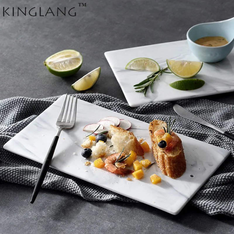 

1pcs marble texture ceramic plate restaurant flat rectangular sushi dish inventory center plate