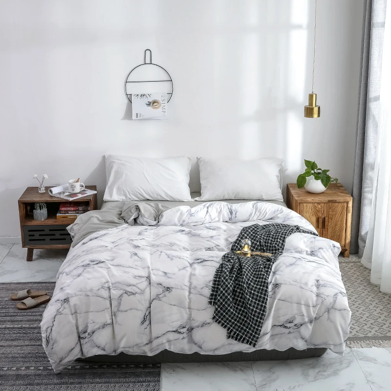 

WUJIE 2Pcs/3Pcs Marble Pattern 100% Cotton Bedding Set with Zipper Pillowcase Duvet Cover Set Single/Queen/King Home Textile