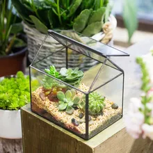 Стеклянный геометрический Террариум в форме дома, настольное суккулентное растение, папоротник, цветочный горшок, цветочный горшок бонсай