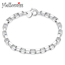 Серебро 925 браслеты для женщин и мужчин 4 мм коробка квадратный браслет с прямоуголными звеньями простой браслет бижутерия Bijoiux Pulseras
