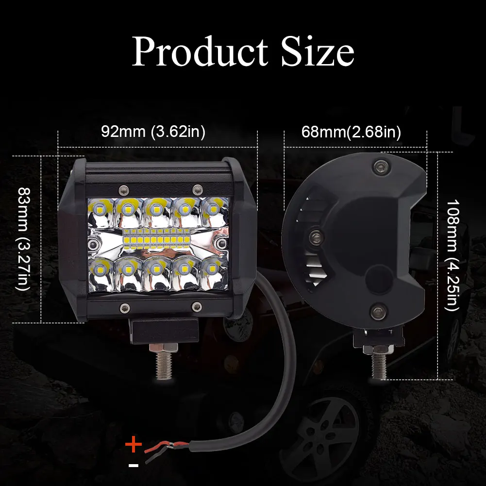 Safego, 2 шт., 4 дюйма, 60 Вт, светодиодный рабочий светильник, 12 В, точечные чипы, внедорожный, 4x4, светодиодный светильник, лампа для грузовика, лодки, упаковка, 24 В, светодиодный светильник, бар