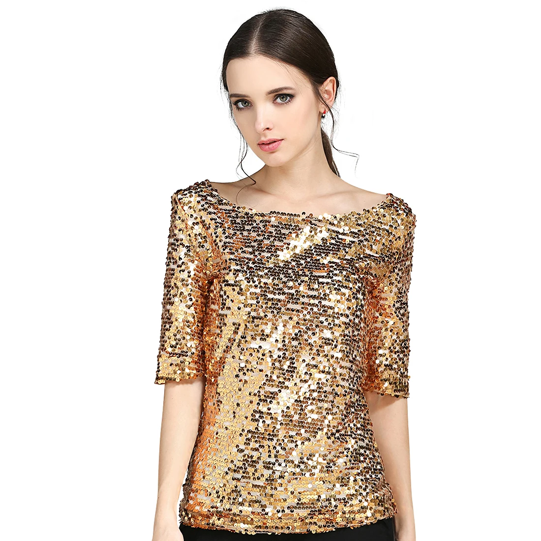 

2018 New Women Blouses Fashion Sequin Embroidered Half-sleeved Loose Casual Shirt Plus Size S-5XL
