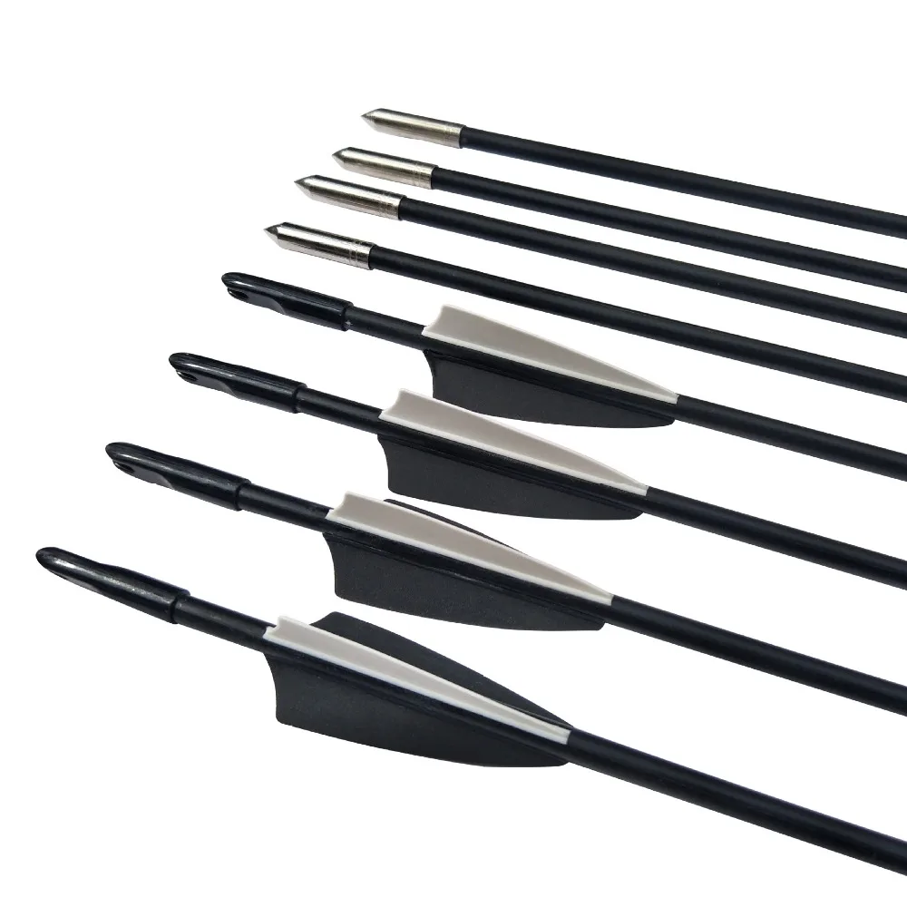 6/12/24/48 قطعة 30 بوصة الفيبرجلاس الكربون السهم طول العمود الفقري 800 القطر 6 مللي متر الأسود الريش الأبيض ل الرماية الصيد الرماية