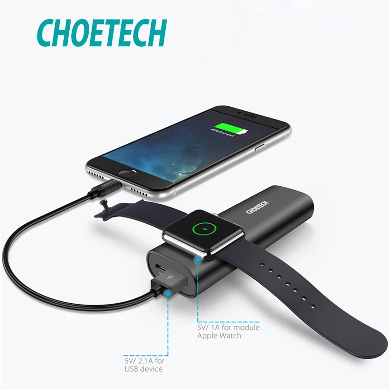 

CHOETECH Qi Wireless Charger Power Bank 5000mAh Quick Charge3.0 for apple watch 4/3/2 Fast Wireless External Battery for phones