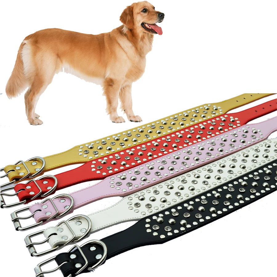 Medium Size Large Dog Collar 2 Inch Wide Pu Leather Collar For Dogs