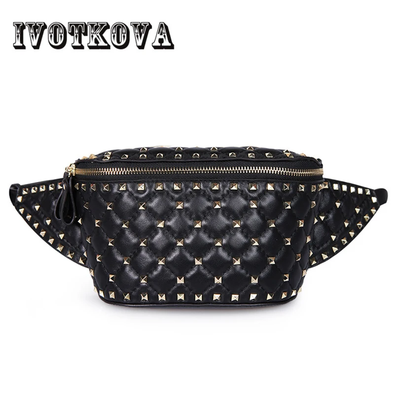 

IVOTKOVA Women Fanny Purse Rivet Waist Packs for Female Pu Leather Money Belt Bag Gift Fashion 2018 Pouch Bags drop shipping